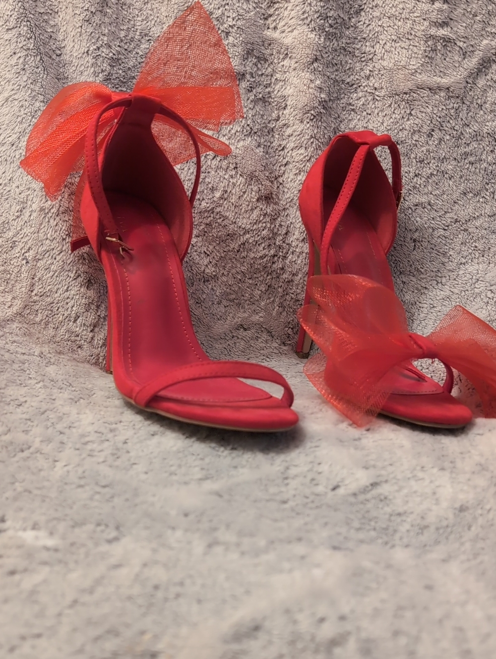 Red Bow Ankle-Strap Heeled Sandals